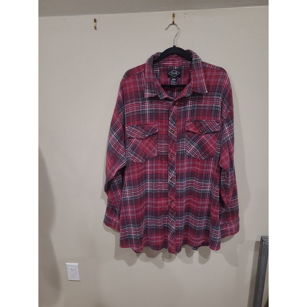 SGR Men's 3XL Red Plaid Flannel Button-Front Shirt cabin hiking hunting outdoors